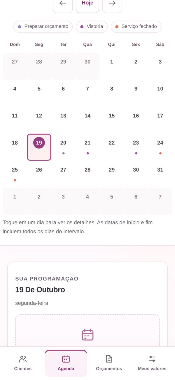 Agenda do mês no PersonalHelp